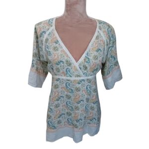 DKNY ~ Y2K Pastel Paisley Metallic Thread Blouse – Size 9 Juniors